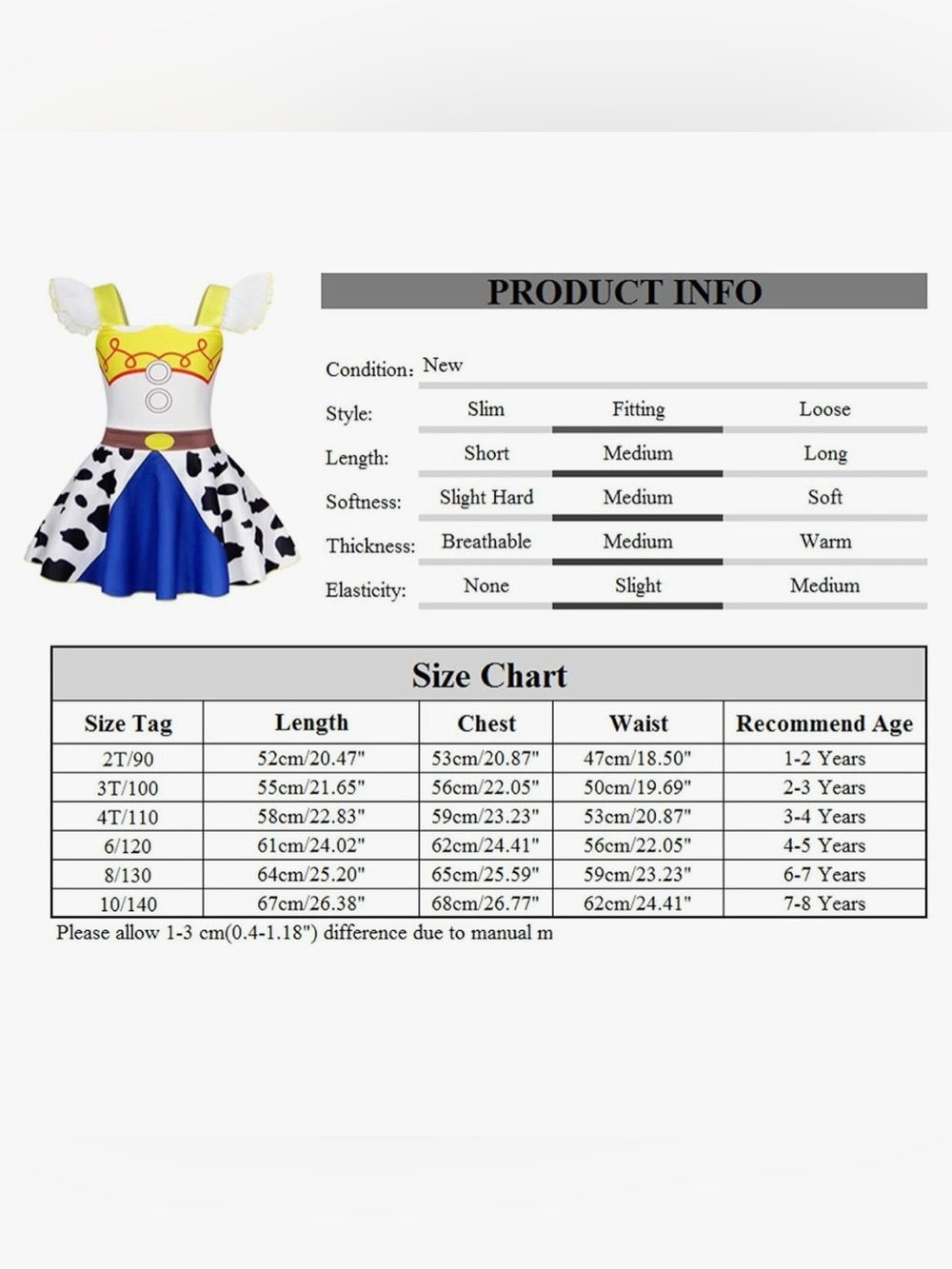 Cowprint Sheriff-Inspired Dress in Yellow, Blue & White - Picture 12 of 14